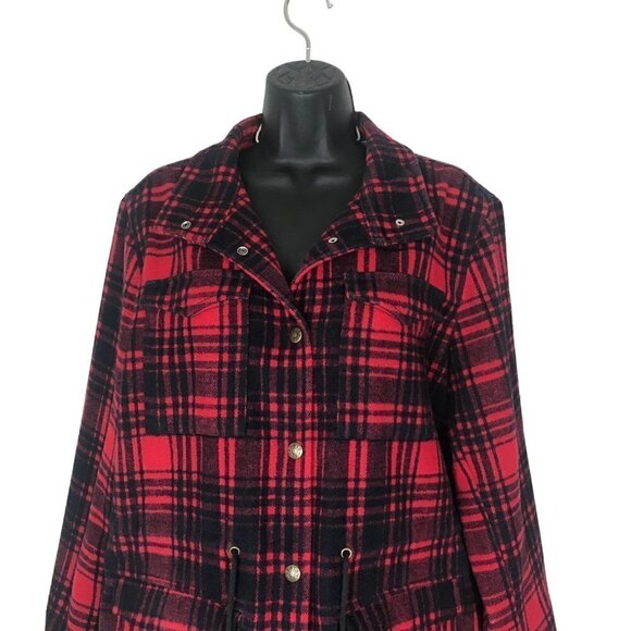 Levi's Black & Red Plaid Wool Blend Snap Buttons Jacket Size L - Picture 3 of 7